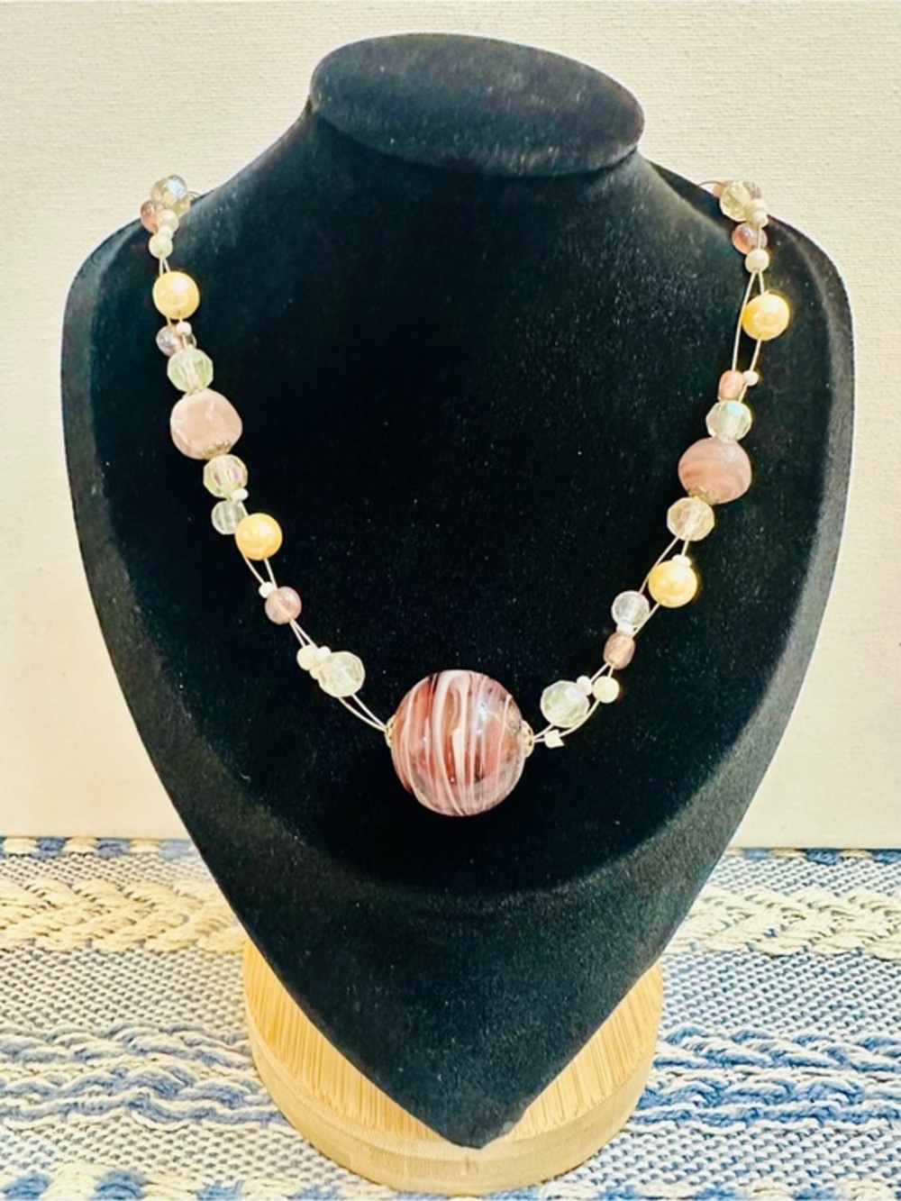 Apple Bottoms Pink Glass Bead Statement Necklace NWT Adjustable 16-18”